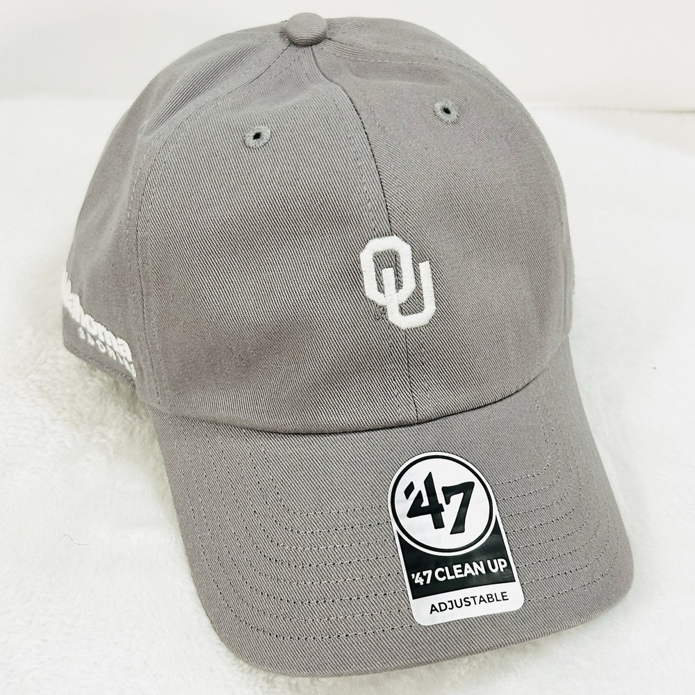 Oklahoma Sooners '47 Brand Small Logo Clean Up Hat Cap Adjustable Gray NCAA - Picture 3 of 5